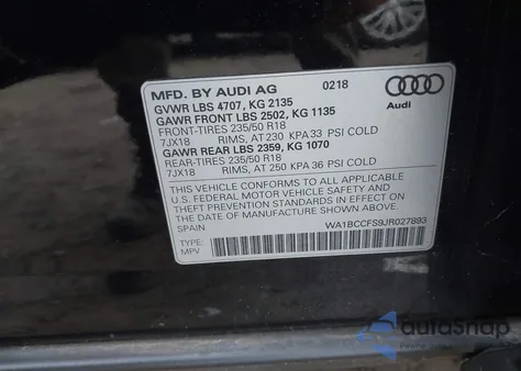 2018 Audi Q3 2.0T Premium/2.0T Sport Premium z USA, uszkodzony, nr VIN WA1BCCFS9JR027893